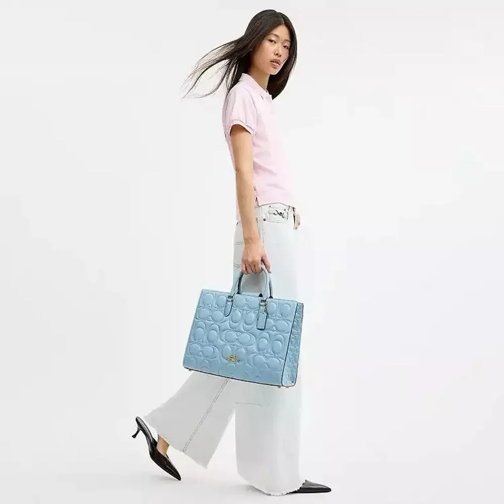NWT Coach Maggie Large Tote Bag in Signature CY672 smooth leather Gold/Azure